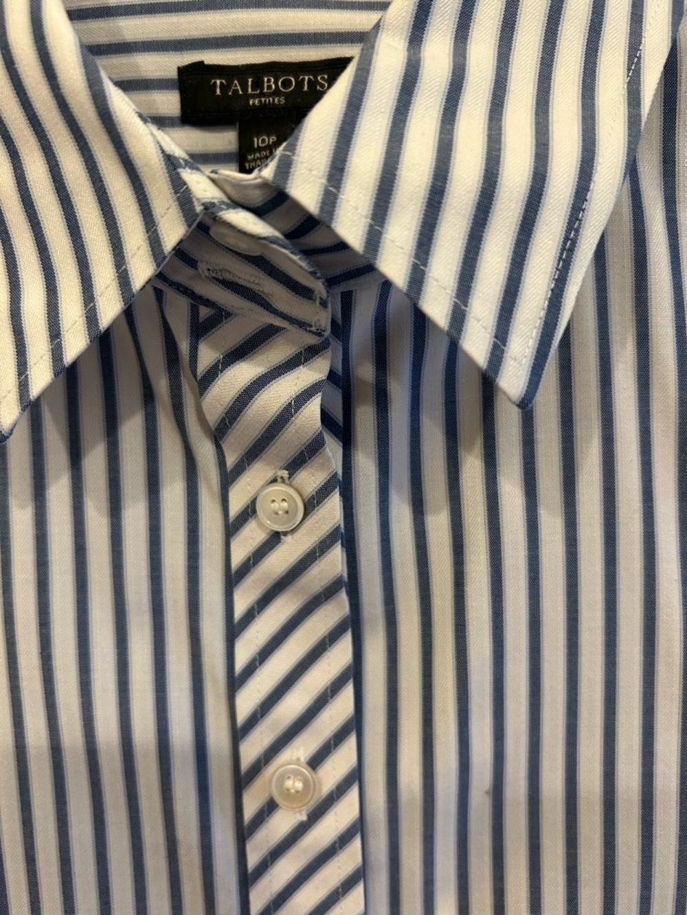 Talbots White and Blue Vertical Stripe Dress Shirt - Picture 5 of 8